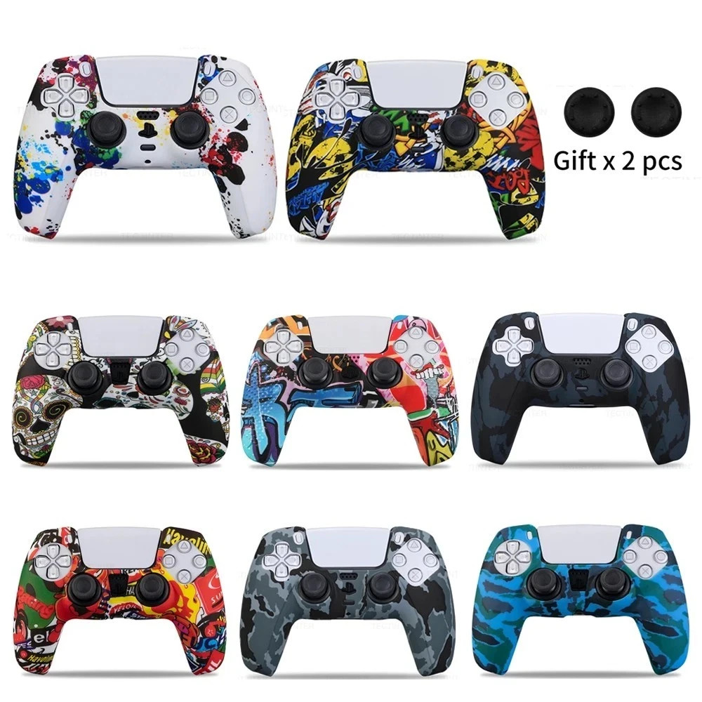 For PS5 Controller Silicone Protective Cover Skin Anti-Slip Case+Thumb Grip Caps