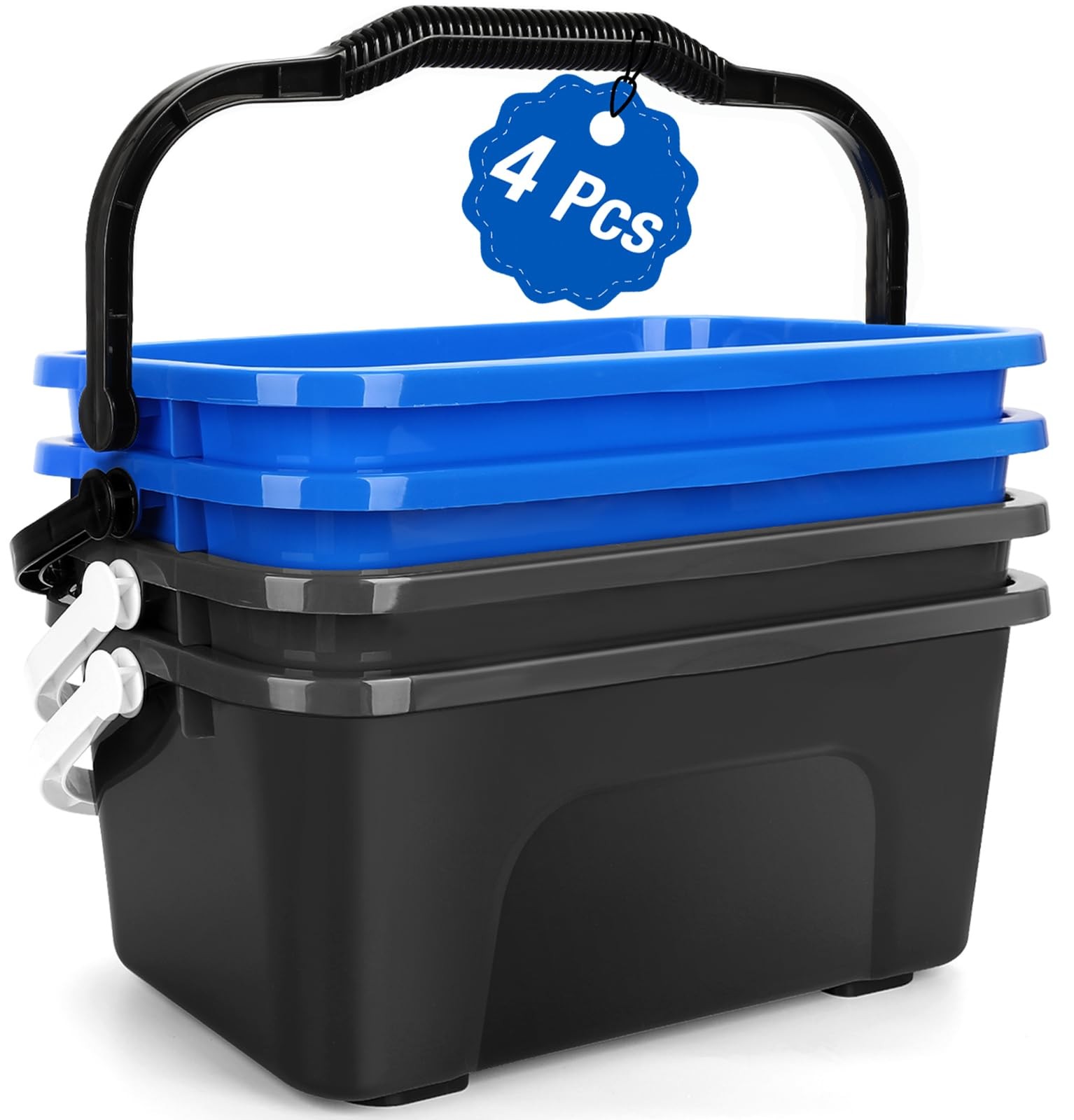 3 Gallon Mop Cleaning Bucket with Handle,4 Pcs 3 Bucket, 2 Grey 2 Blue