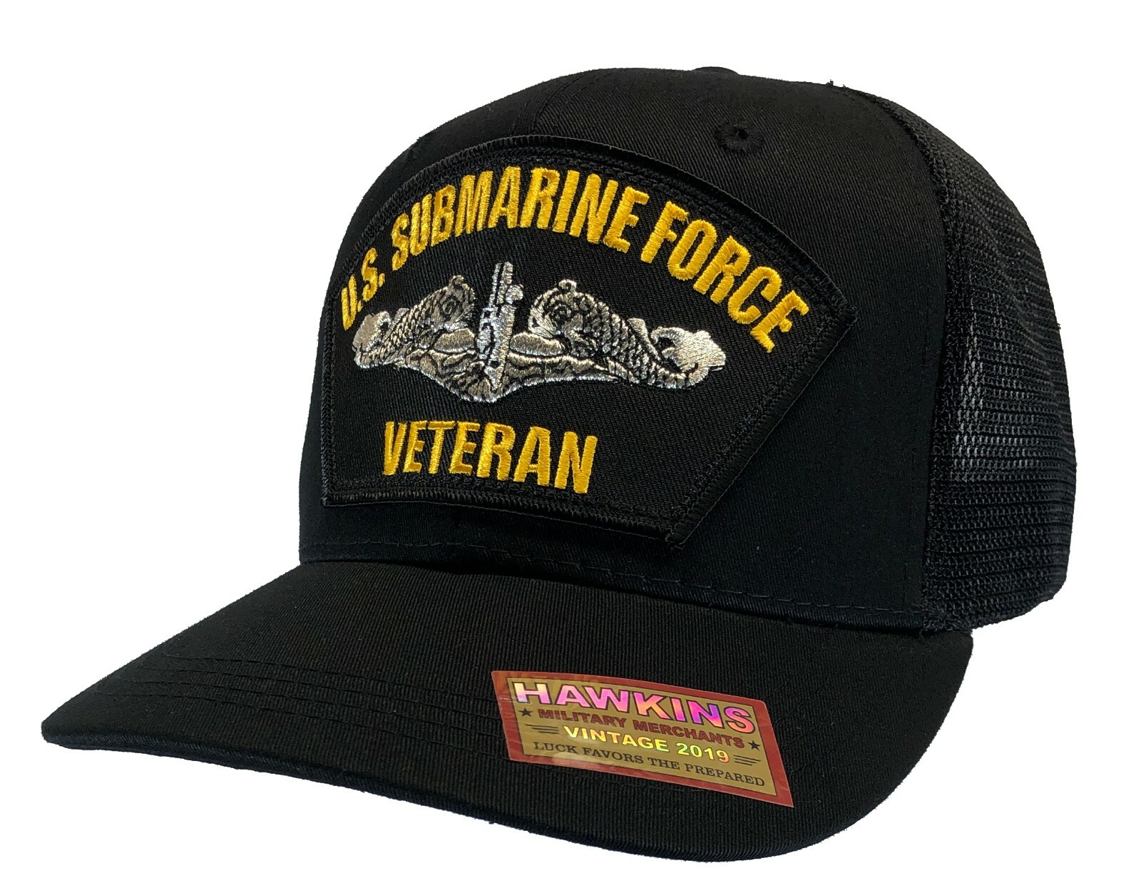 "VETERAN" U.S. Navy Submarine Hat Black TRUCKER MESH BACK