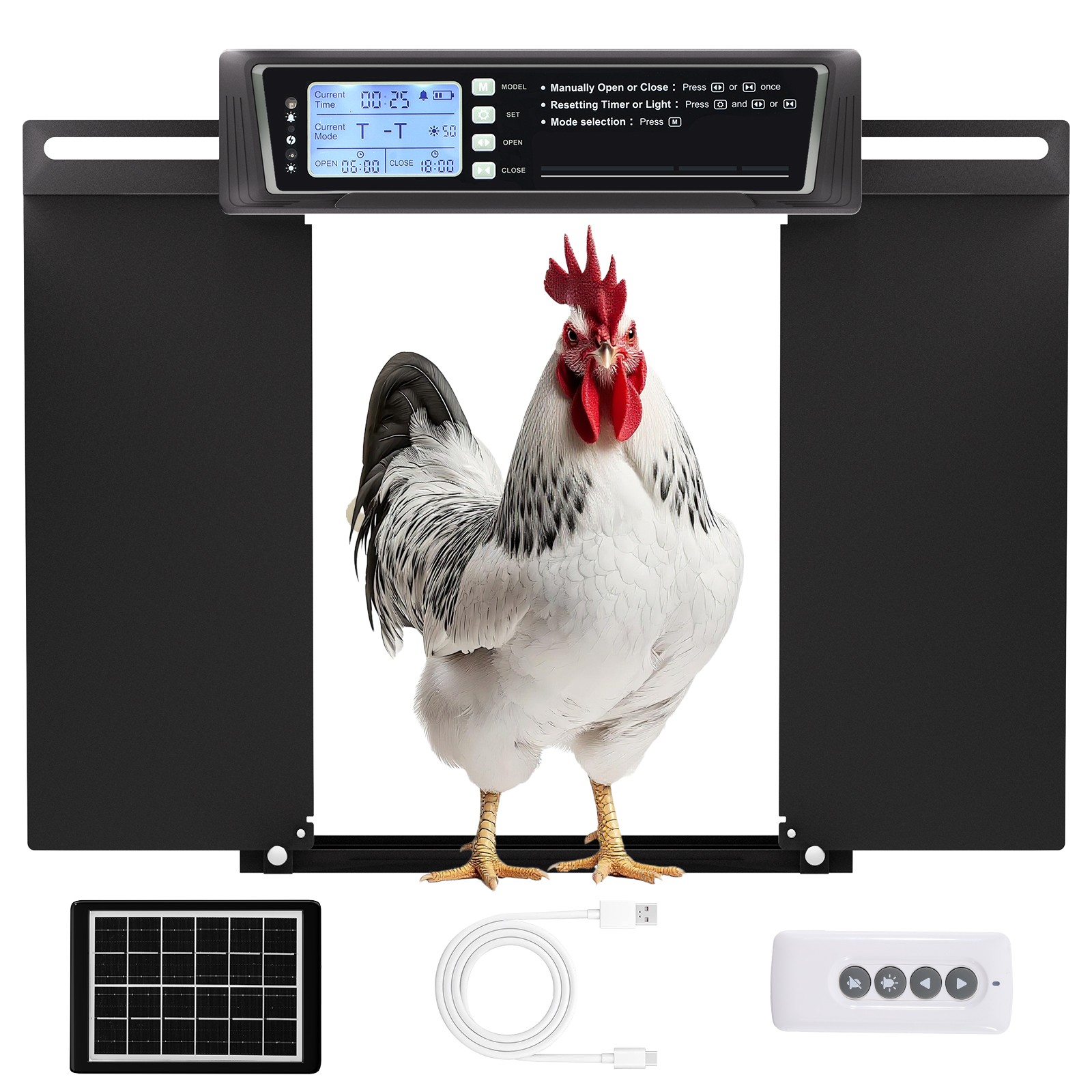 Solar Automatic Chicken Coop Door Opener with Timer Light Sensor Remote Control