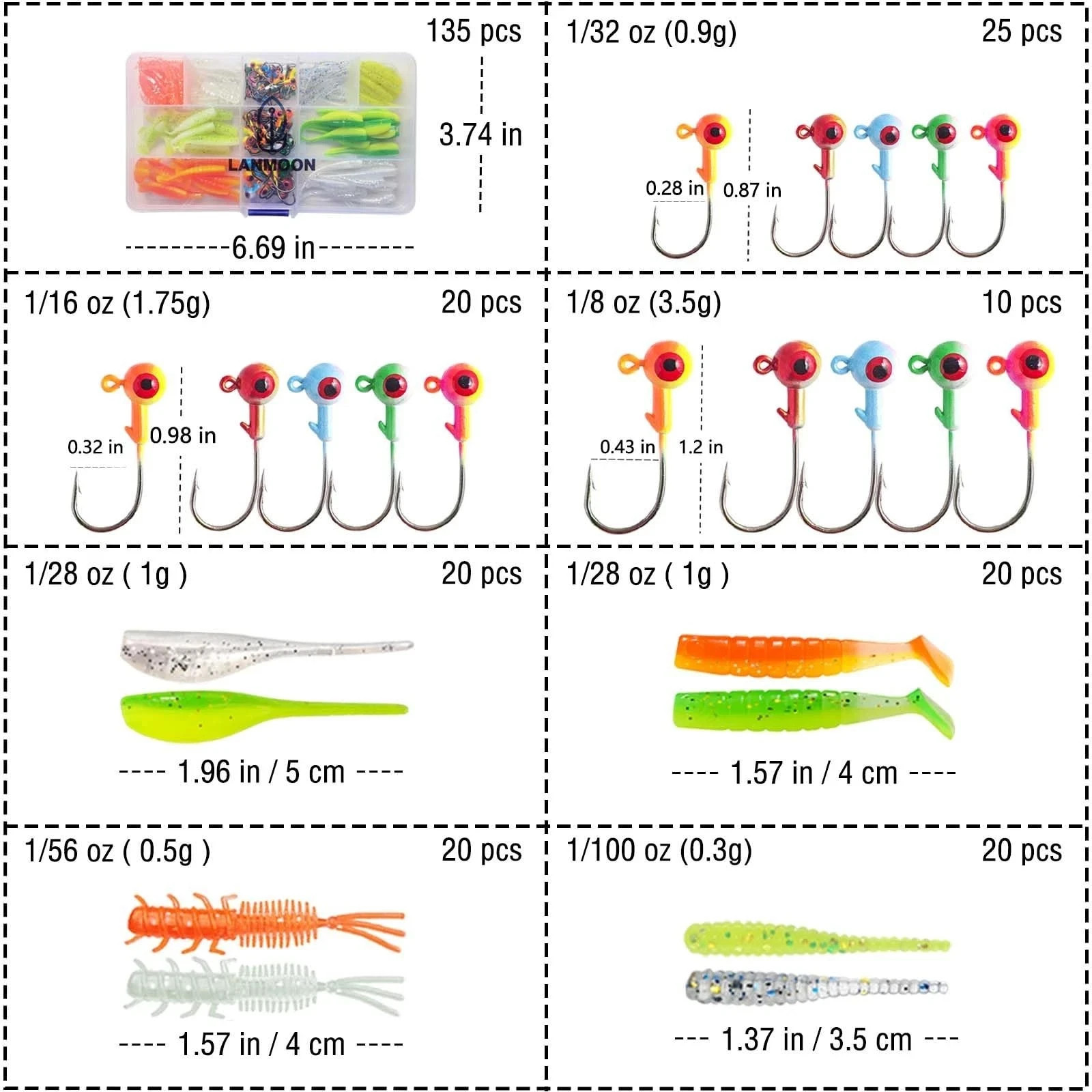135 PCS Crappie Lures Kit - Crappie Jig Heads Fishing Hooks for Soft Plastic ...