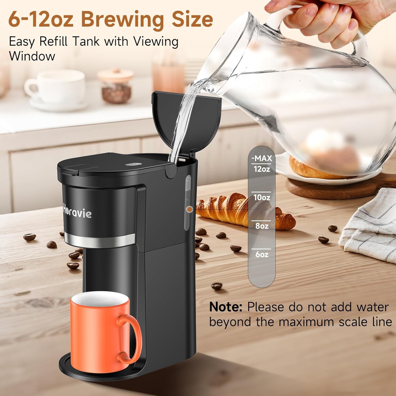 "Small Single Serve Coffee Maker, K-Cup & Grounds, 6-12oz, Black"