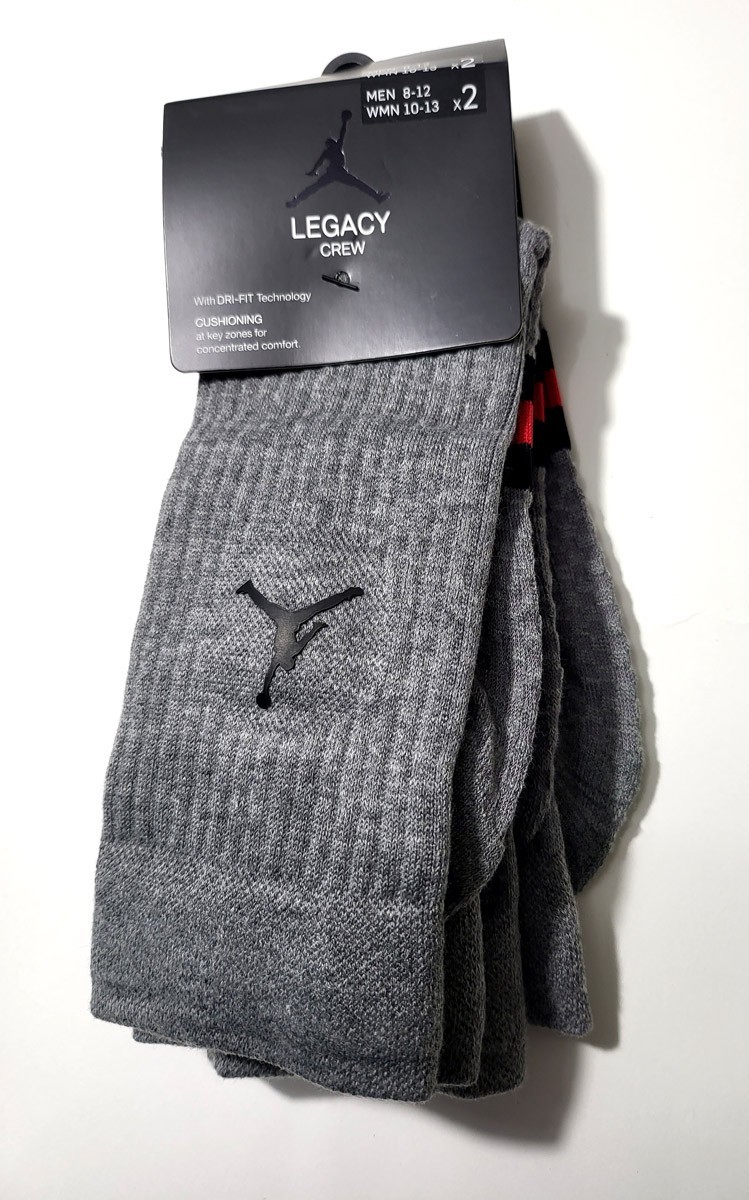 2-Pack Air Jordan Legacy Crew Socks - Grey - Men's Large 8-12