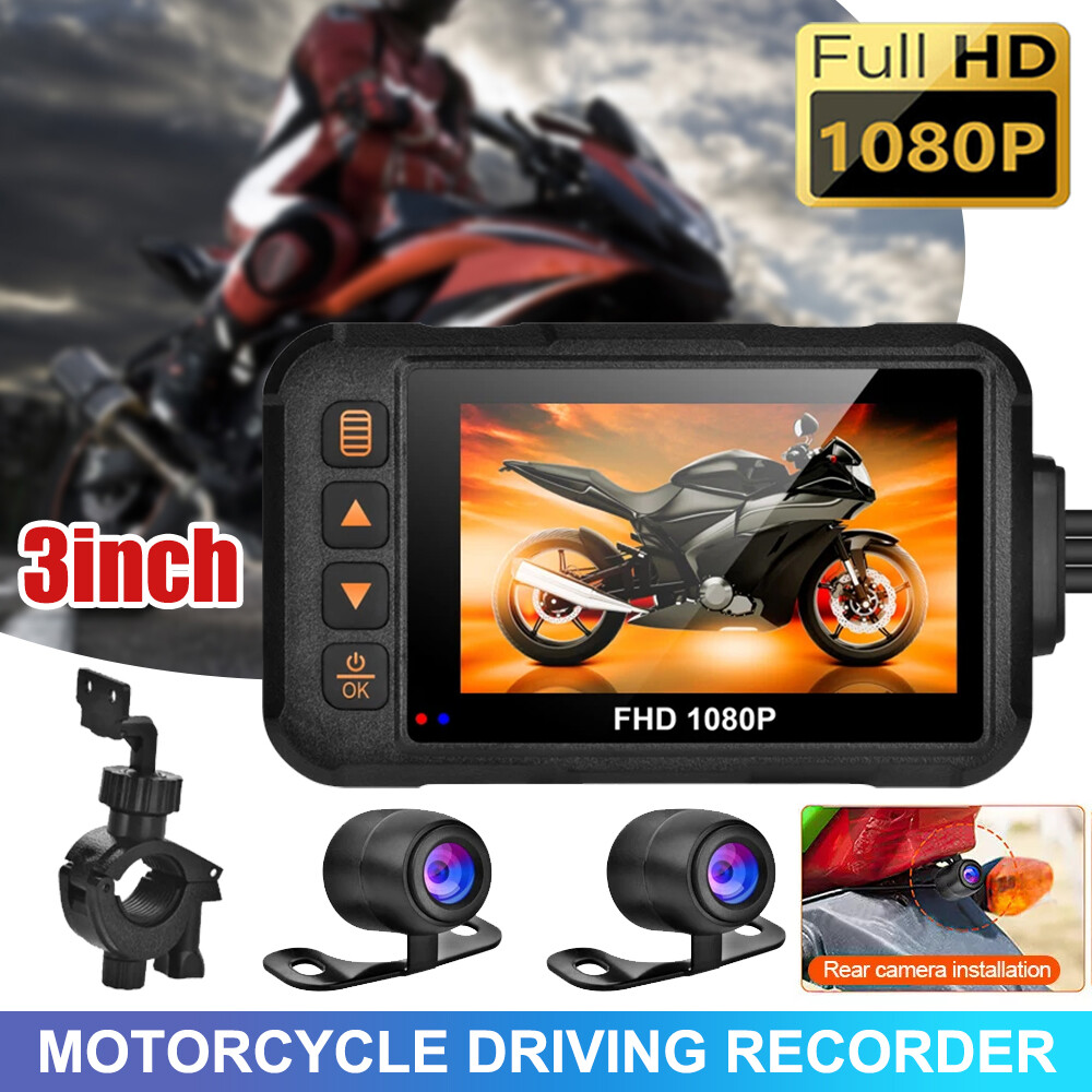 3" HD 1080P Motorcycle Dash Cam DVR Camera Waterproof Recorder Front+Rear Cam
