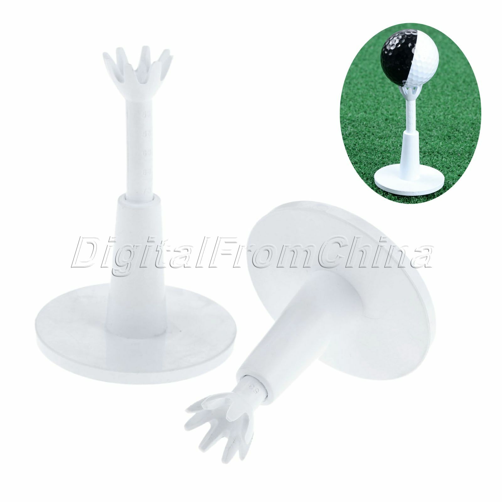White Practice Golf Range Tees Adjustable Height Range from 2.08-2.88" 2Pc/Set