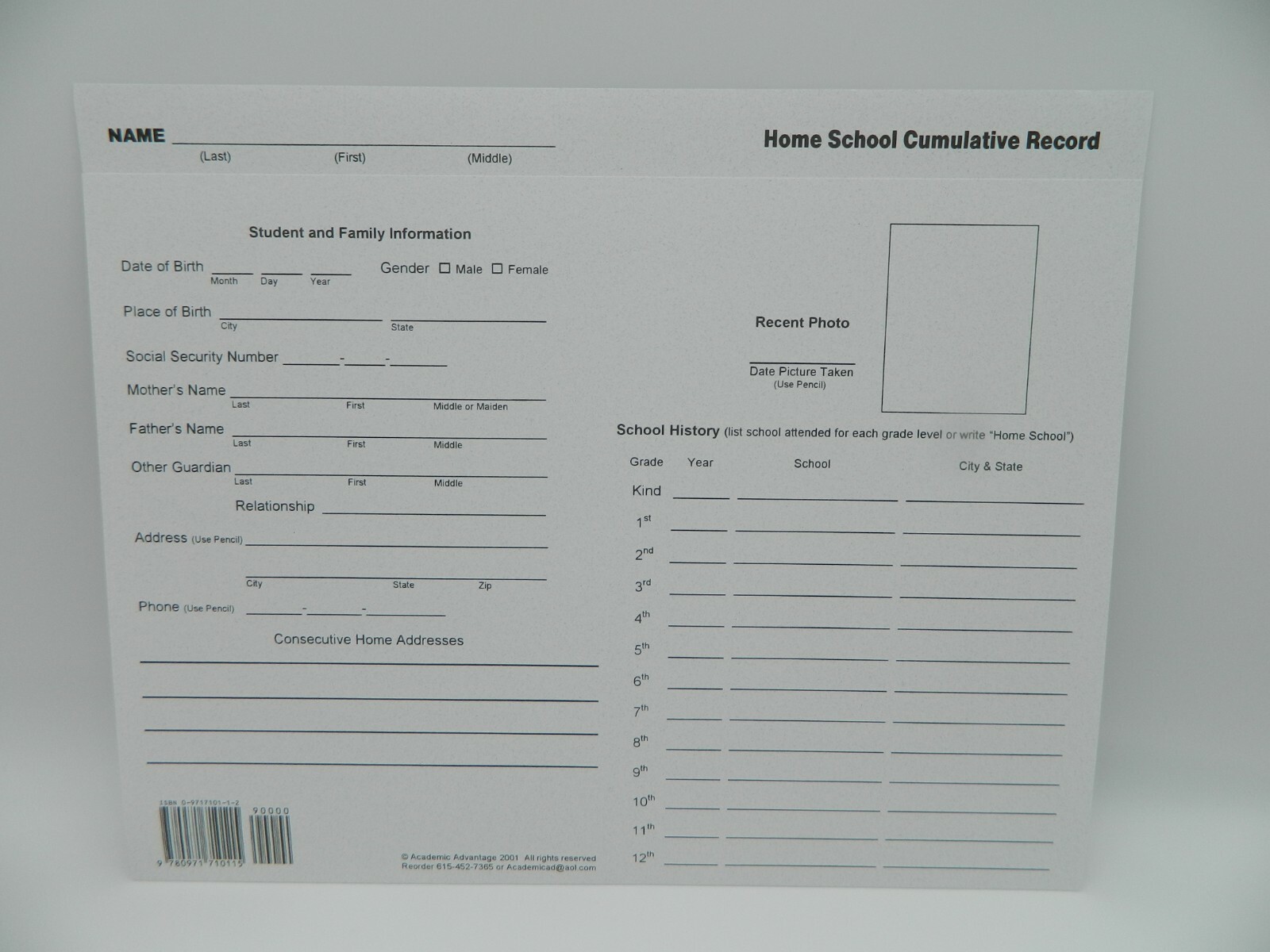Home School Record Keeping Kit, Elementary Report Cards & Transcript Folder K-12