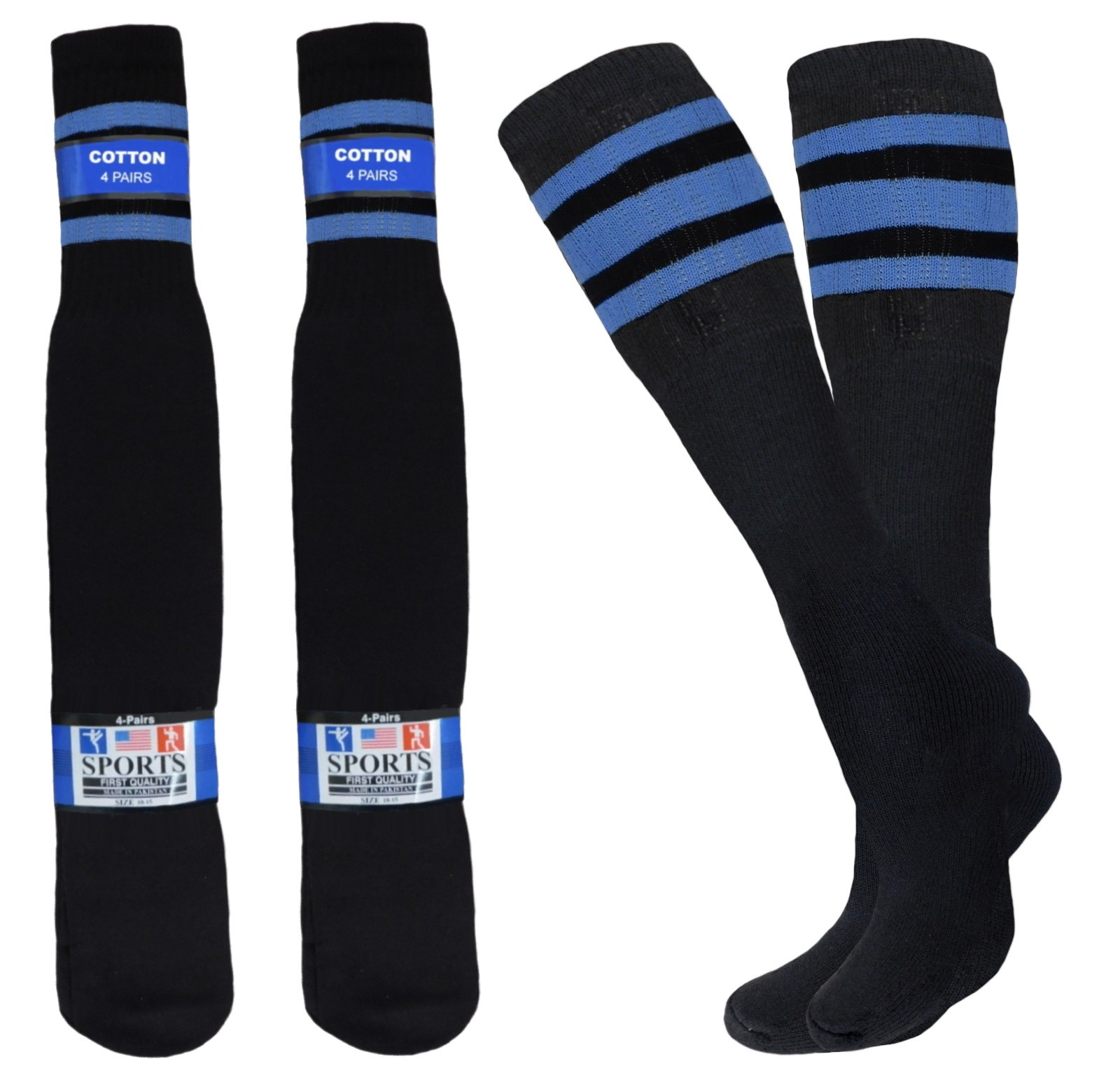 8 PAIRS BLACK STRIPED TUBE SOCKS FULL CUSHION OLD SCHOOL LONG SOCKS SIZE 10-15