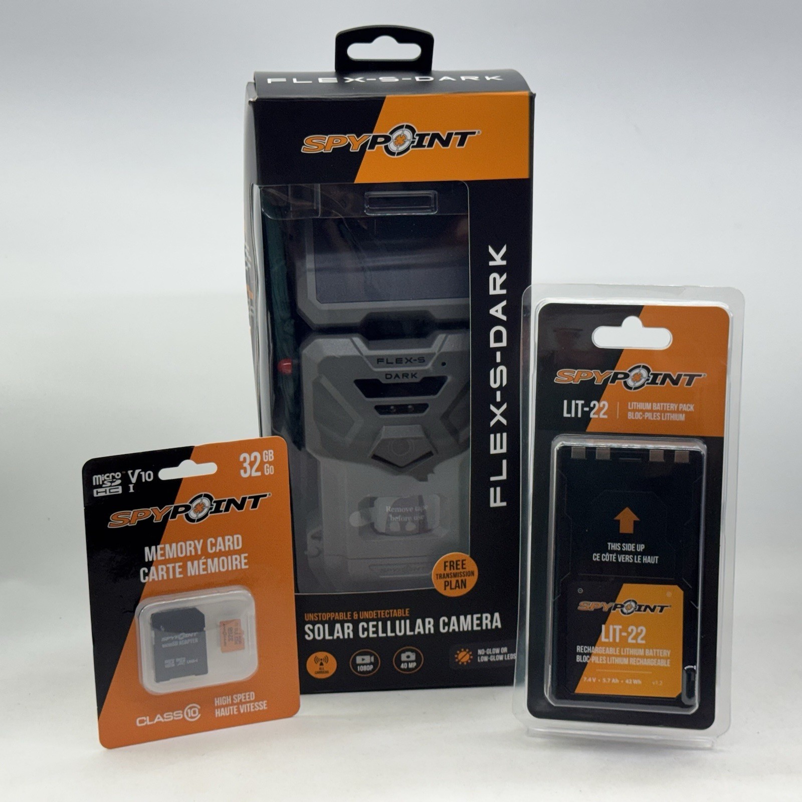 Bundle SPYPOINT FLEX-S-DARK Solar Cellular Trail Camera + LIT22 + 32gb SD 1080P