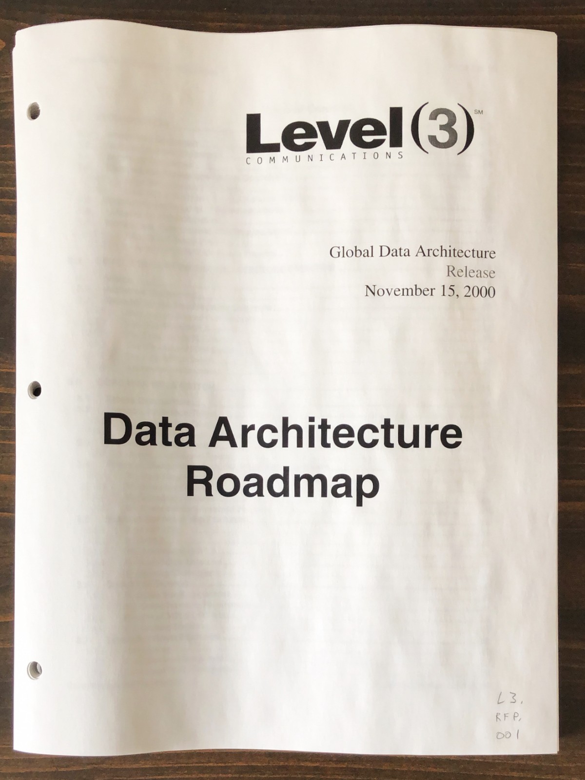 Level 3 Communications -  Data Architecture Roadmap Specification (1992)
