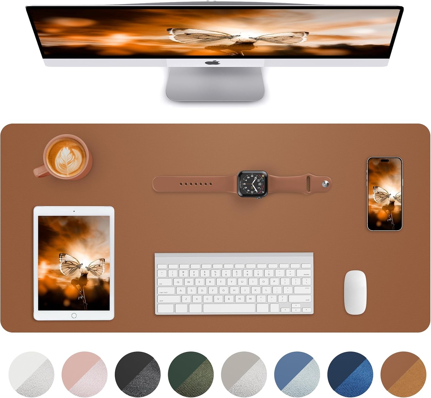 Non-Slip Desk Pad,Mouse Pad,Waterproof PU Leather 23.6" x 13", Brown