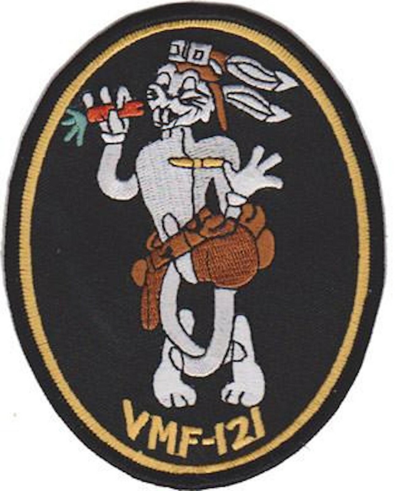 4.5" MARINE CORPS VMF-121 BUGS BUNNY SQUAD BLACK OVAL EMBROIDERED JACKET PATCH