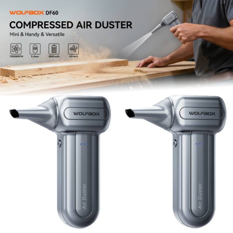 WOLFBOX 2pc DF60 Compressed Air Duster-110000RPM Super Power Electric Air Duster