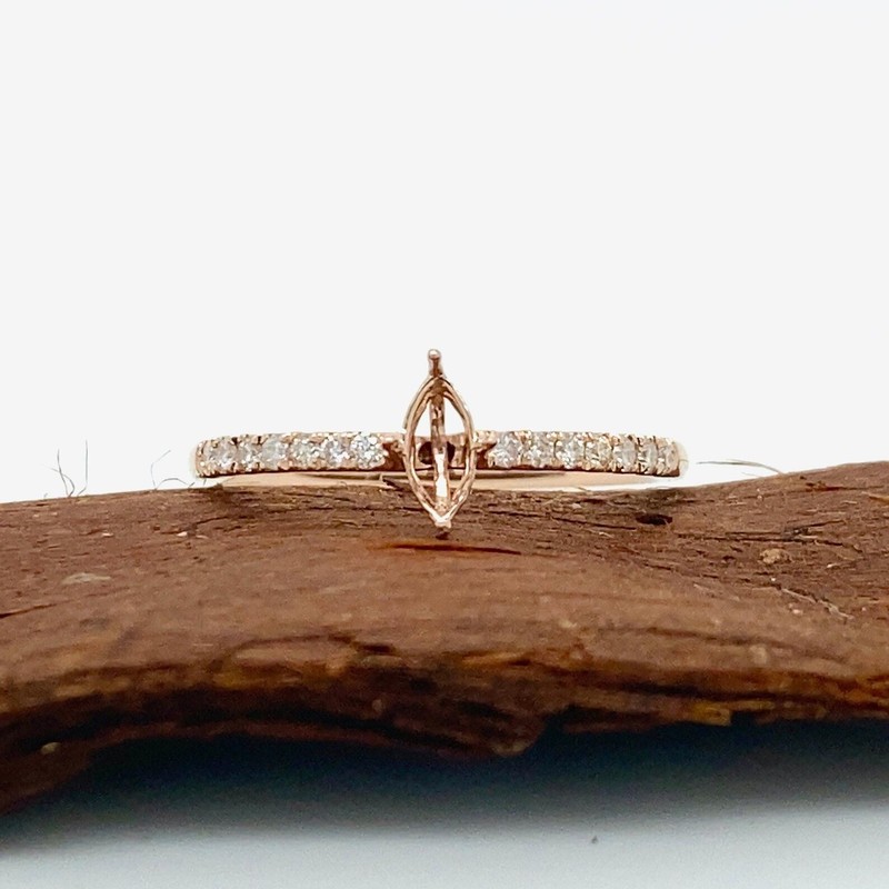 Marquise 6x3mm Semi Mount Ring 925 Sterling Silver Rose Gold Pave Accent Band