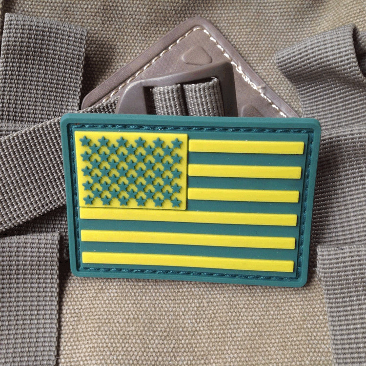 3D PVC AMERICAN FLAG USA US FLAG TACTICAL RUBBER HOOK LOOP PATCH FOREST YELLOW