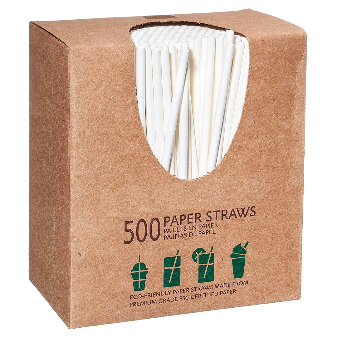 7.75 Inches White Disposable Paper Drinking Straws | Unwrapped & Compostable