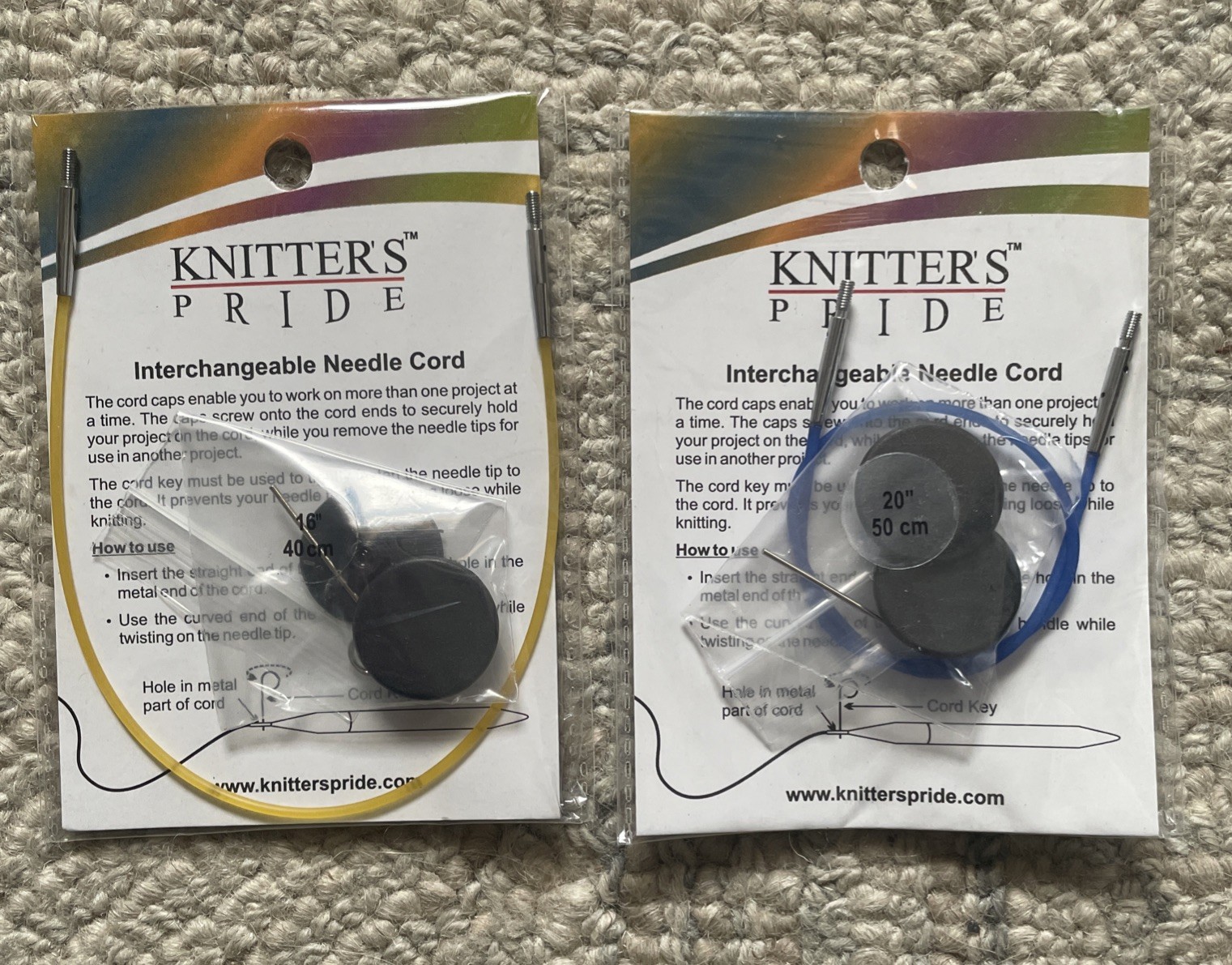 Knitter's Pride Interchangeable Needle Cord (2pack) 16”/40 cm and 20”/50 cm