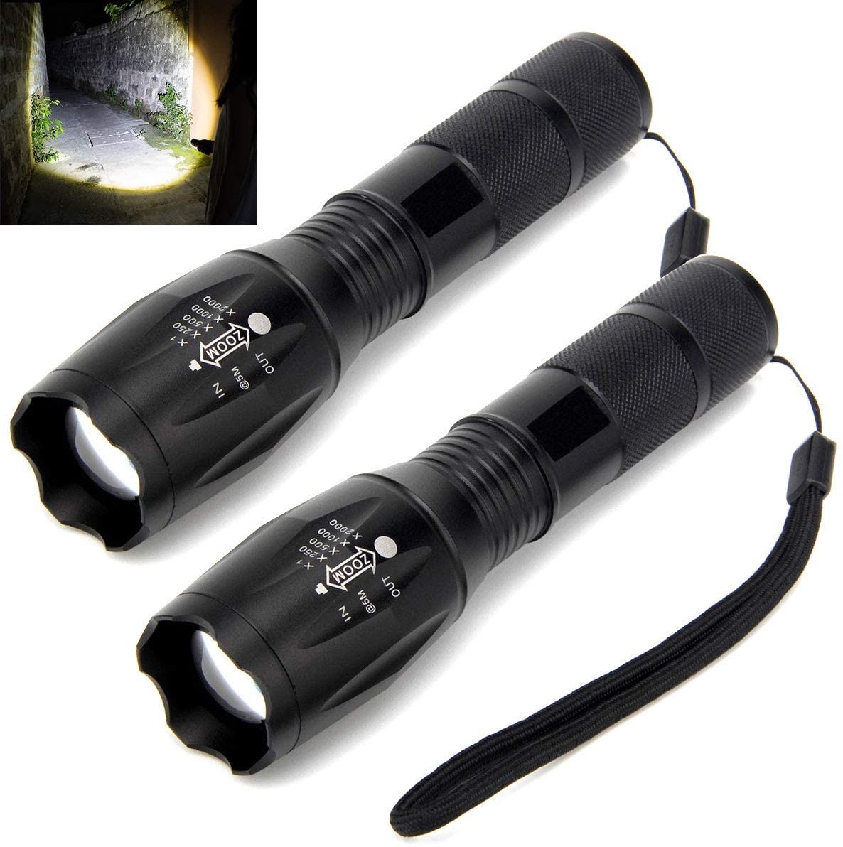 2x Super Bright Tactical Military LED Flashlight flash light 2000Lumen 10000 LUX