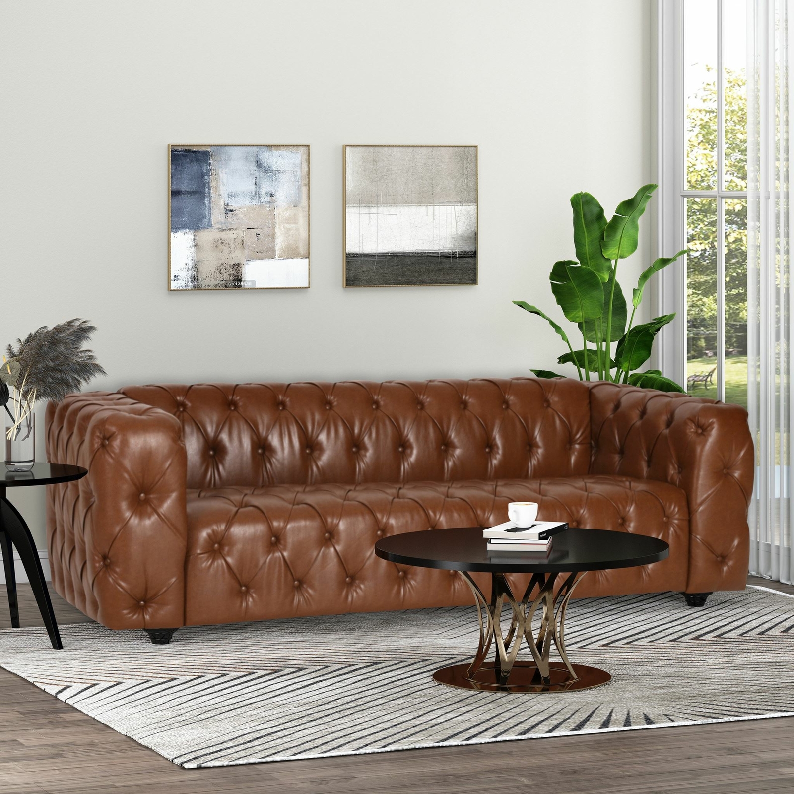 Marengo Contemporary Faux Leather Tufted 3 Seater Sofa