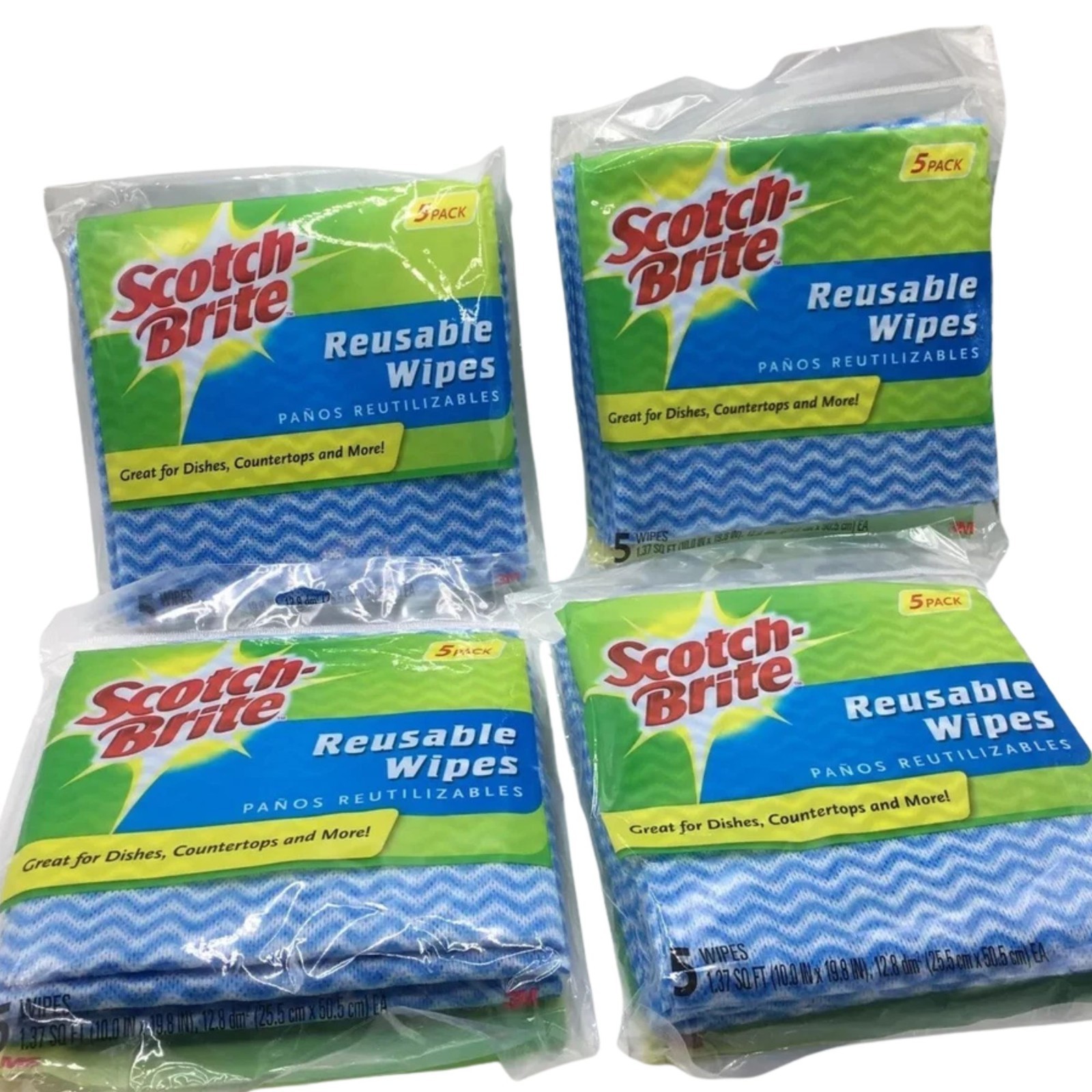Lot Of 4 Packs - Scotch-Brite Reusable Microfiber Cloths/Wipes 5 Wipes Per Pack