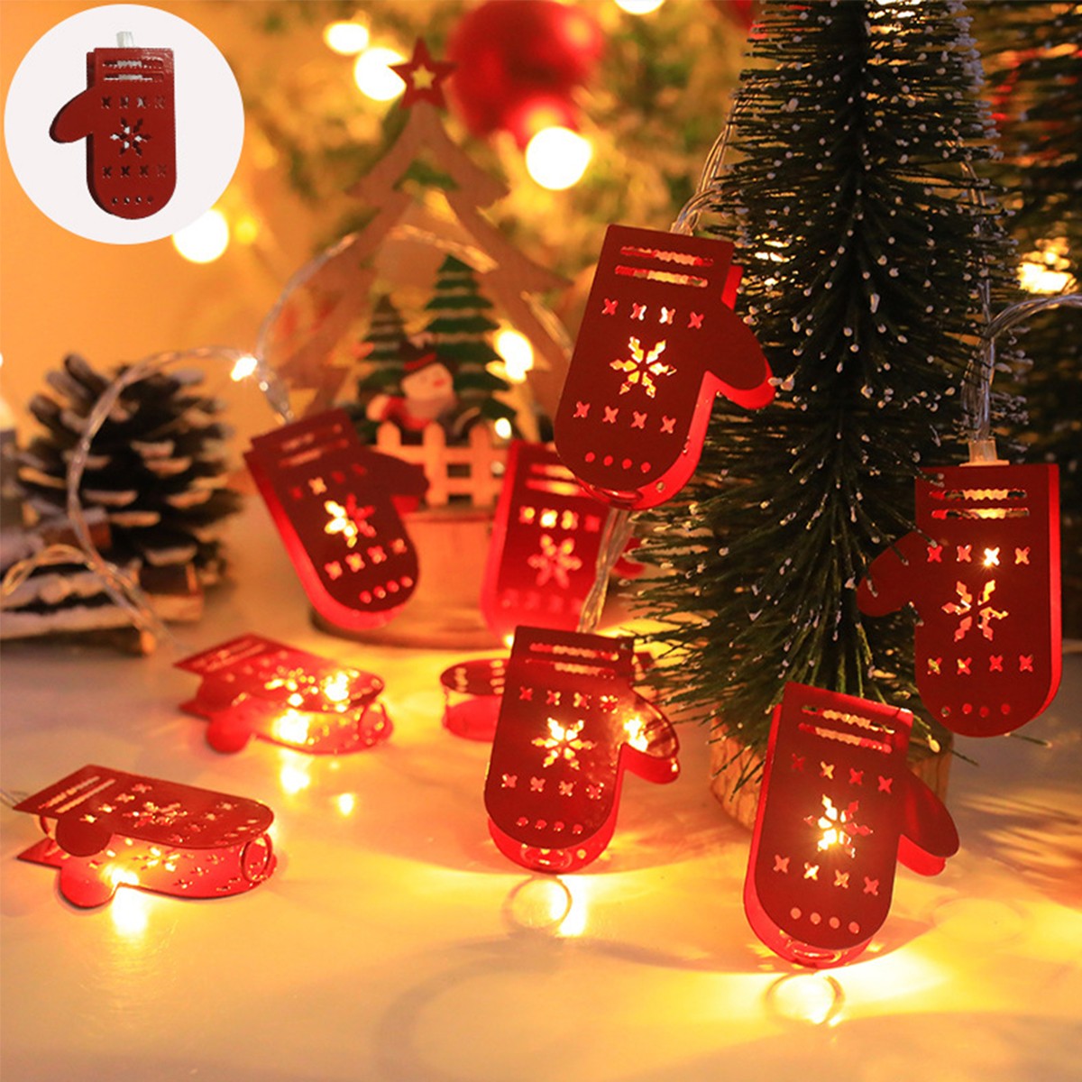 Christmas LED Light String Iron Christmas Gloves Ornament String Light NEW