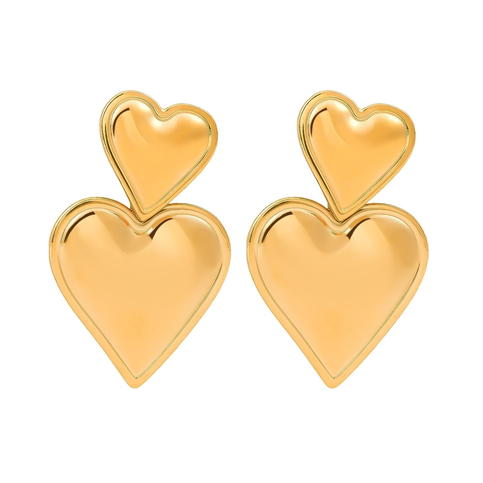 SMYHTGLIF Double Heart Earrings 20mm width, 32mm height, Gold