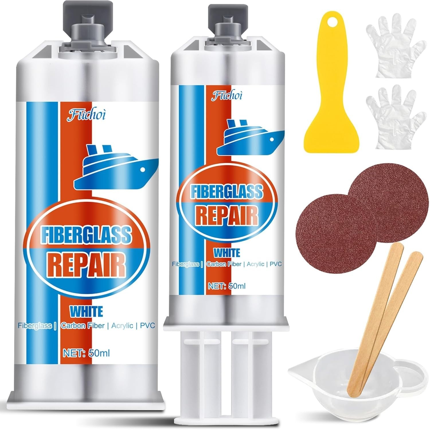Gel Coat Repair Kit for Boats (White), Marine Fiberglass Kit,...