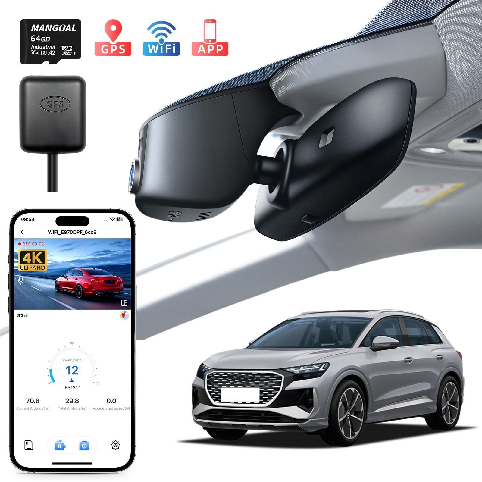 Mangoal 4K Dash Cam Custom for Audi 2019-2026 A4 A6 Allroad A3 A5 Q5 S4 S6 Q7 A8