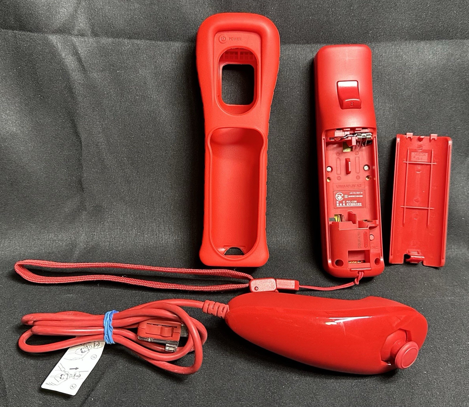 Nintendo Wii MotionPlus Controller & Nunchuck - Red W/Strap & Sleeve (#4)
