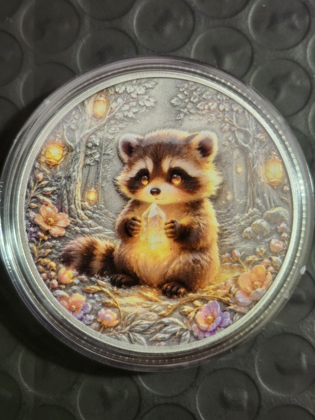 1 oz .999 Fine Copper Colorized Silver Plated Cute Baby Raccoon