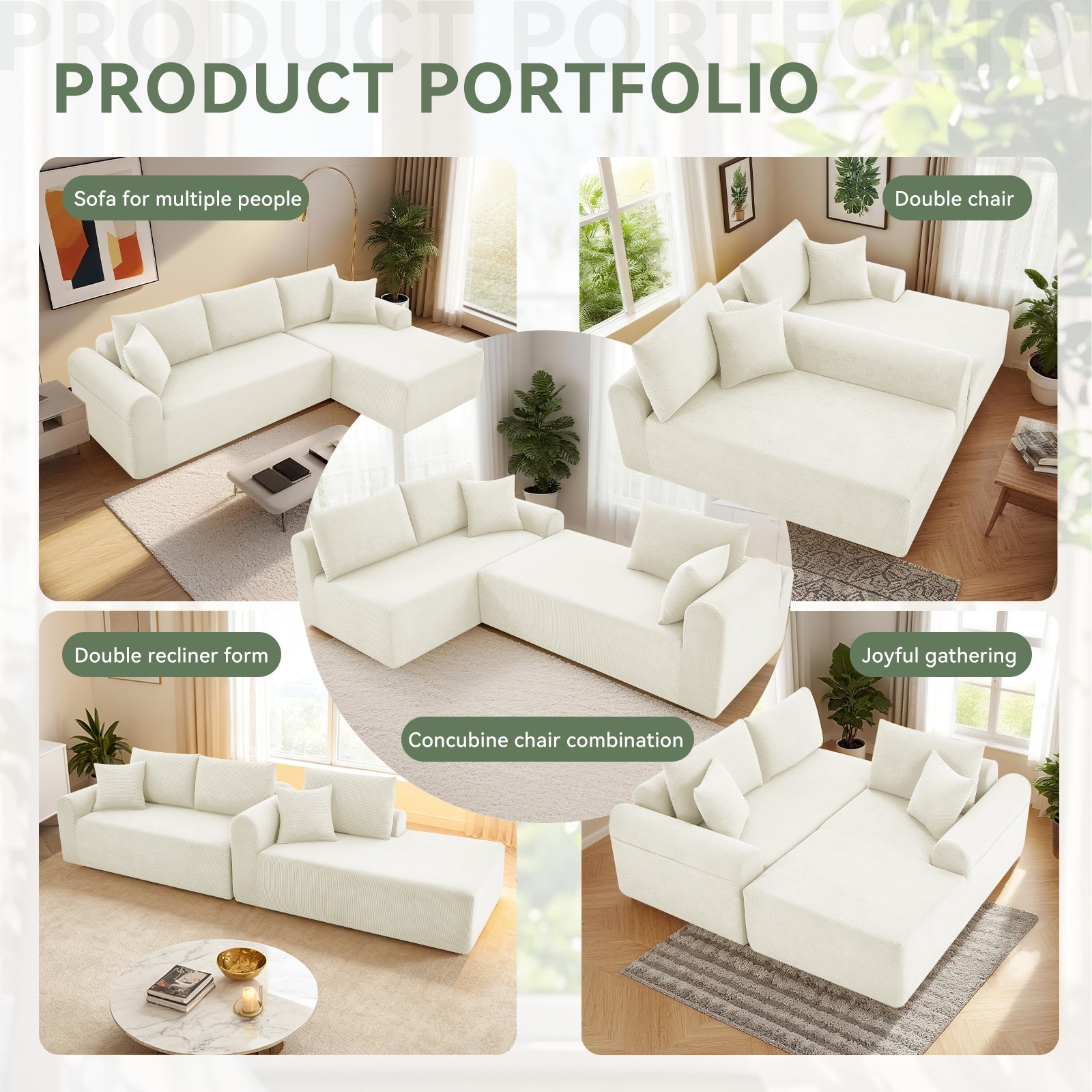 5-in-1 Modular Sectional Sofa with L-Shaped Chaise Comfy Corduroy Boneless Couch