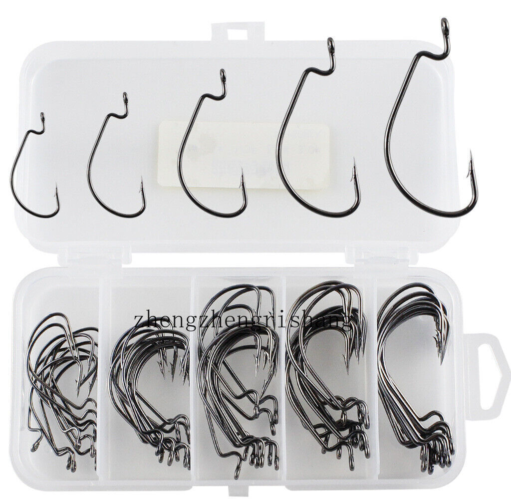 50Pcs Worm Hook Versatile Soft Plastic Hook Freshwater Bass and Saltwater 5Size