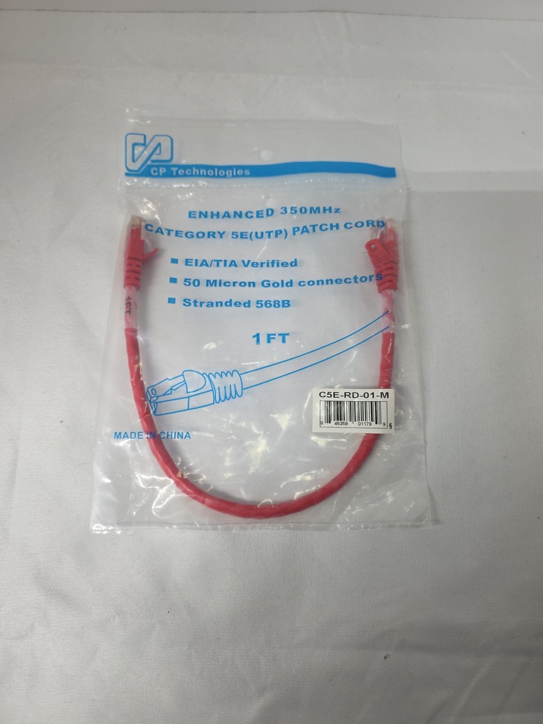 CP Technologies Enhanced 350MHz Category 5E UTP RED Patch Cord 1Ft (C5E-RD-01-M)