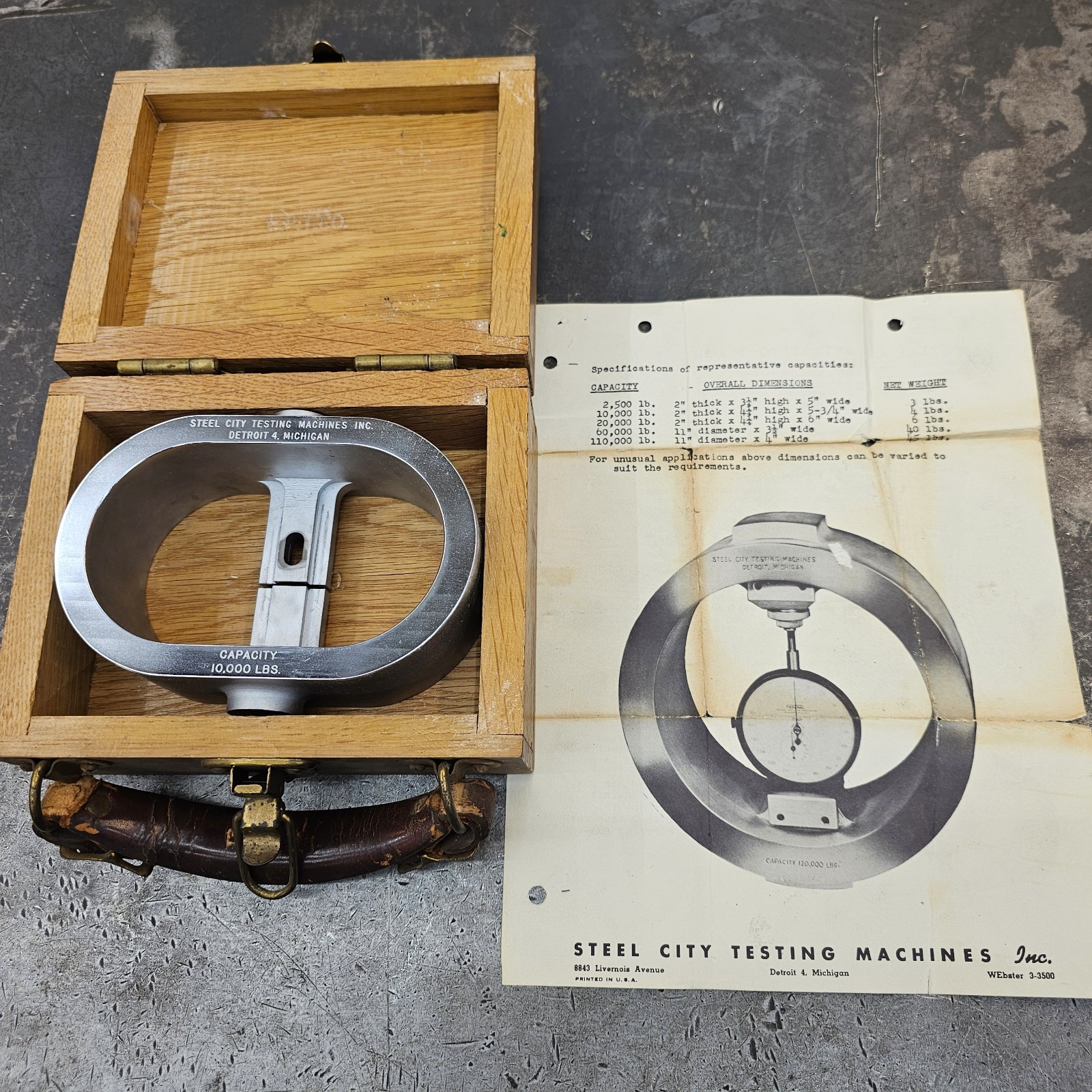 Steel City 10,000lb 10k Proving Ring w/ Wooden Box NO DIAL INDICATOR