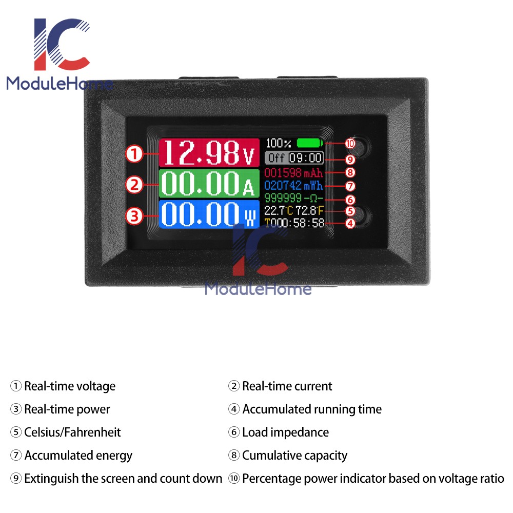 9in1 Multimeter DC4-30V Power Tester Voltage Current Capacity Meter 10A 50A 100A