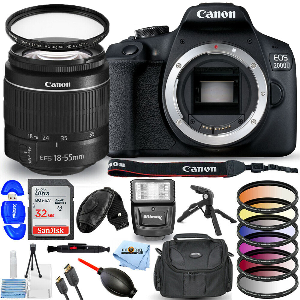 Canon EOS 2000D / Rebel T7 with 18-55mm III Lens - 18PC Accessory Bundle