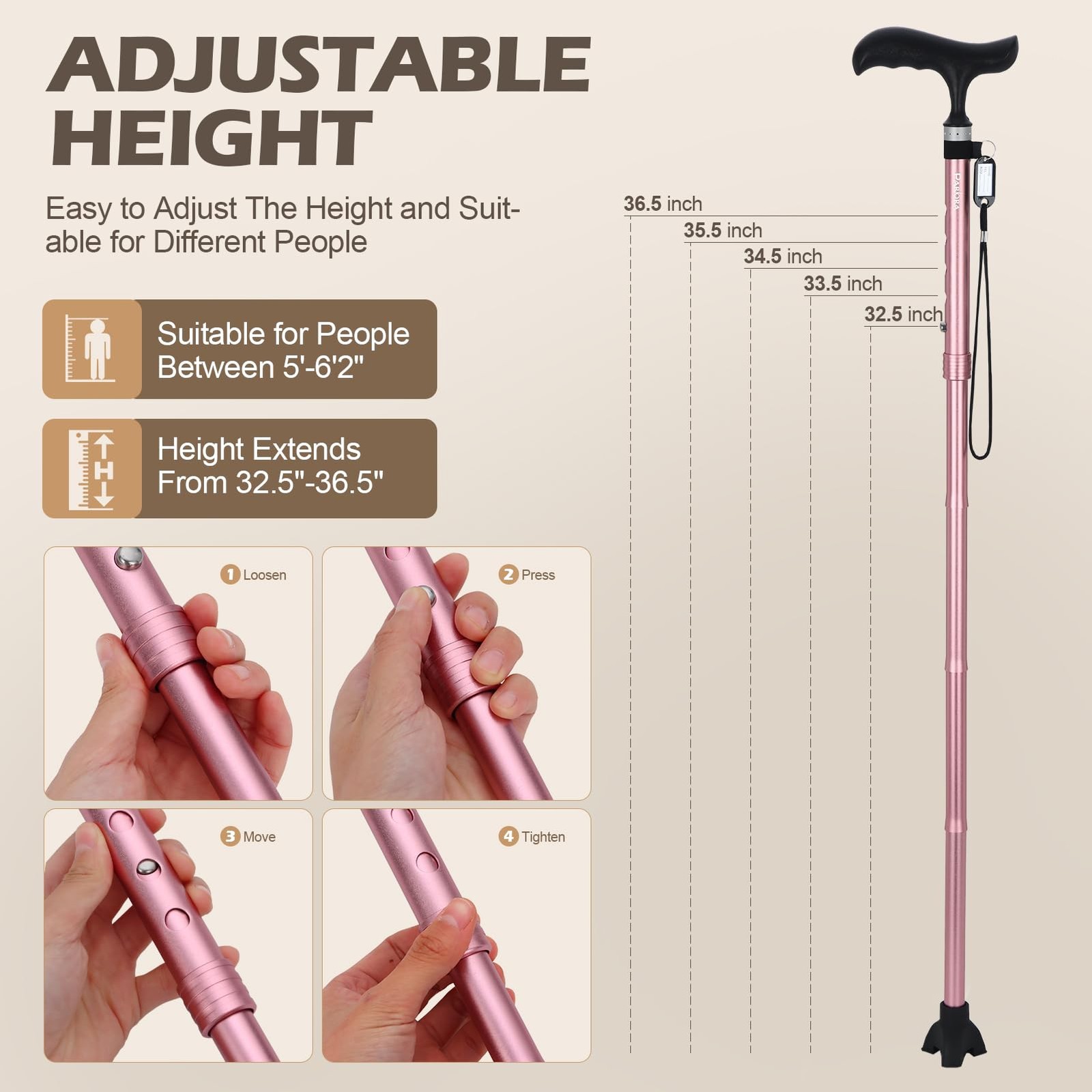 Folding Walking Cane for Women/Men-Lightweight,Adjustable,Collapsible Walking...