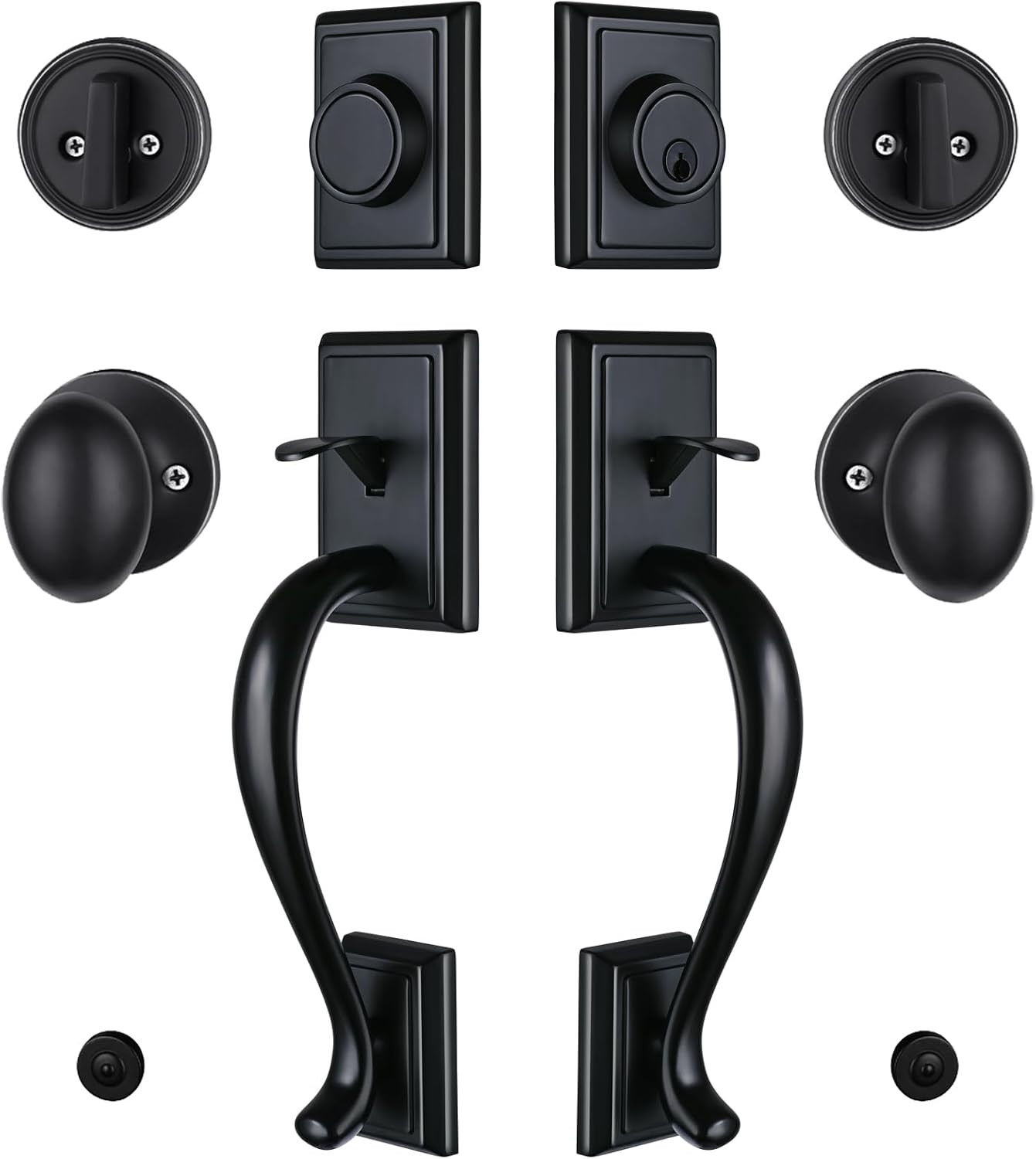 Matte Black Double Door Handleset, Keyed & Dummy Exterior Door Handle with Deadb