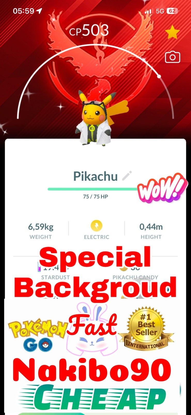 Pokemon✨Shiny Professor Willow’s assistant Pikachu team Valor✨TRA DE✨Go✨P’TC✨