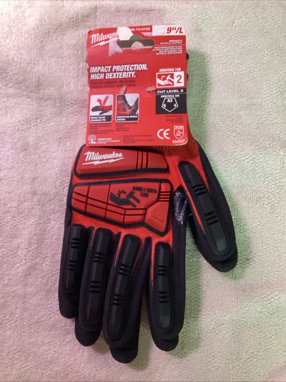 Milwaukee 48-73-8132 Impact High Dexterity Cut 3 Nitrile Dip Gloves 9" Size L