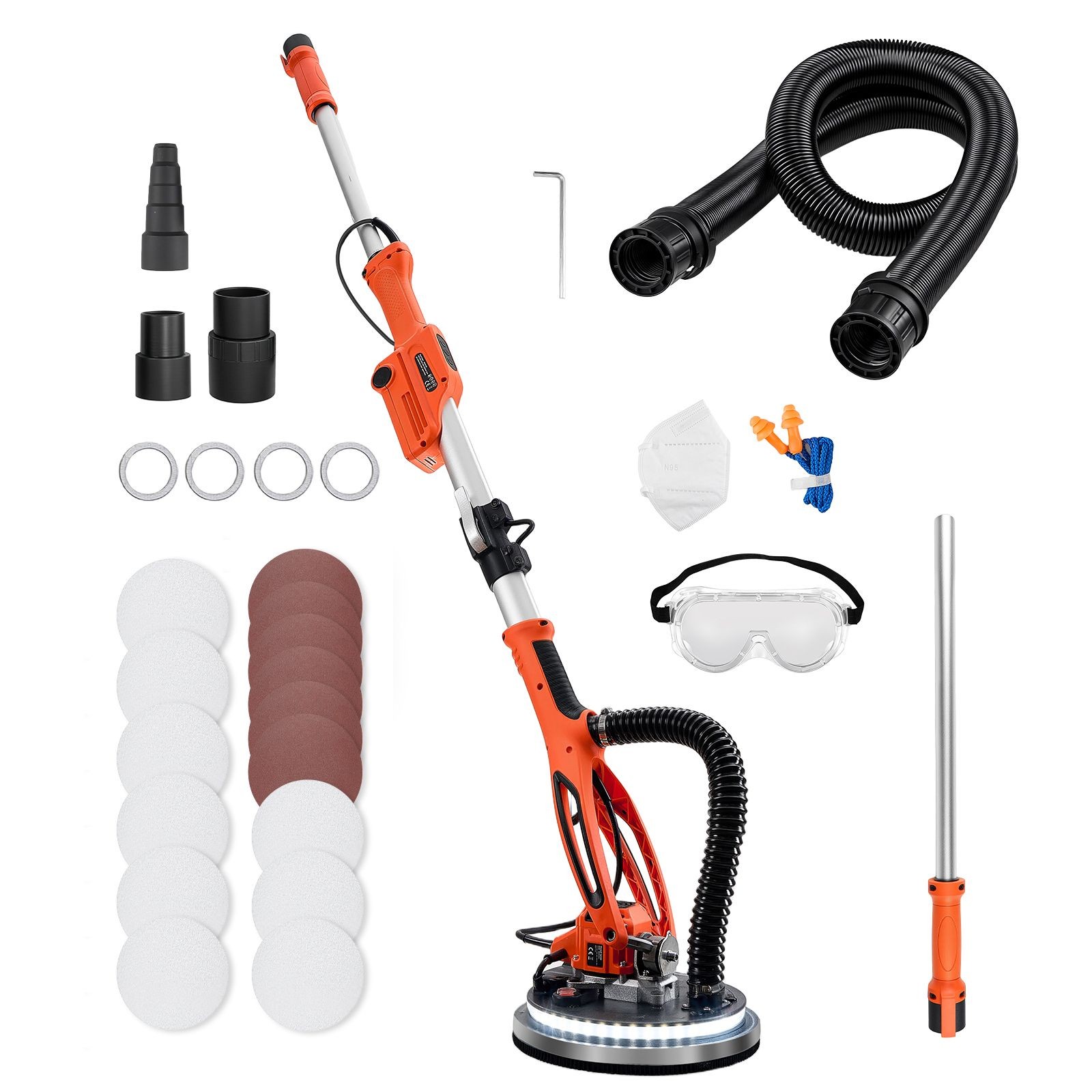 1000-2300 RPM Drywall Sander 950W LED Light Telescopic Pole 4.6-5.9ft