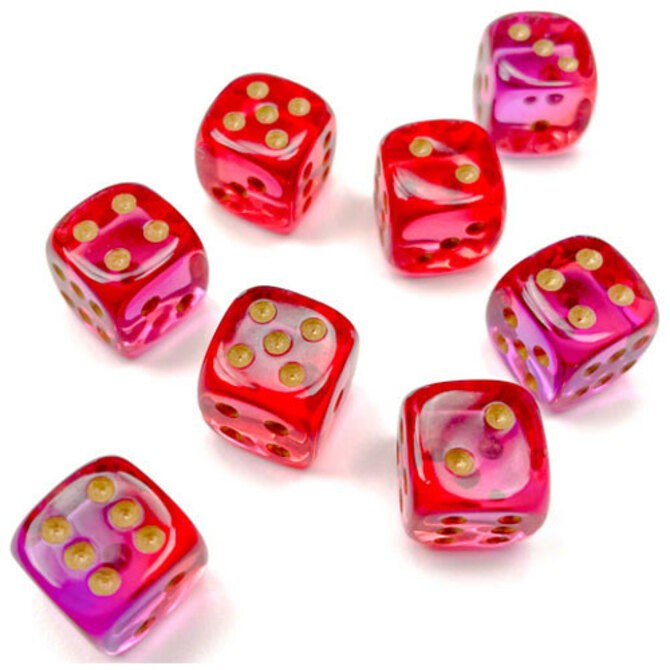 CHX 26867 - 36 Red & Violet w/ Gold Gemini Translucent 12mm D6 Dice New 12mm Dic