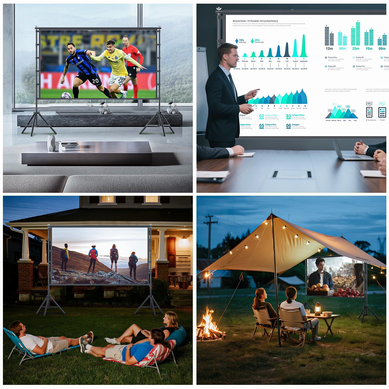 120 Inch Outdoor Projector Screen with Stand, 25mm Threaded Frame