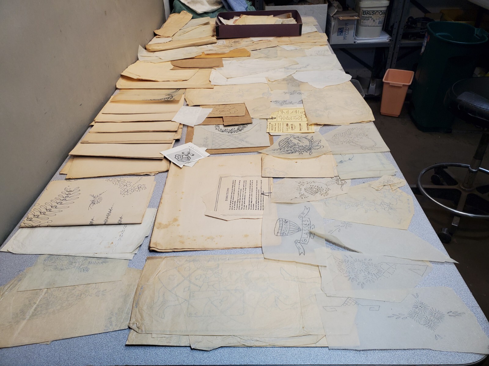 Lot of Antique Needlepoint Patterns on Paper, Transfer Types, Some Hand Drawn