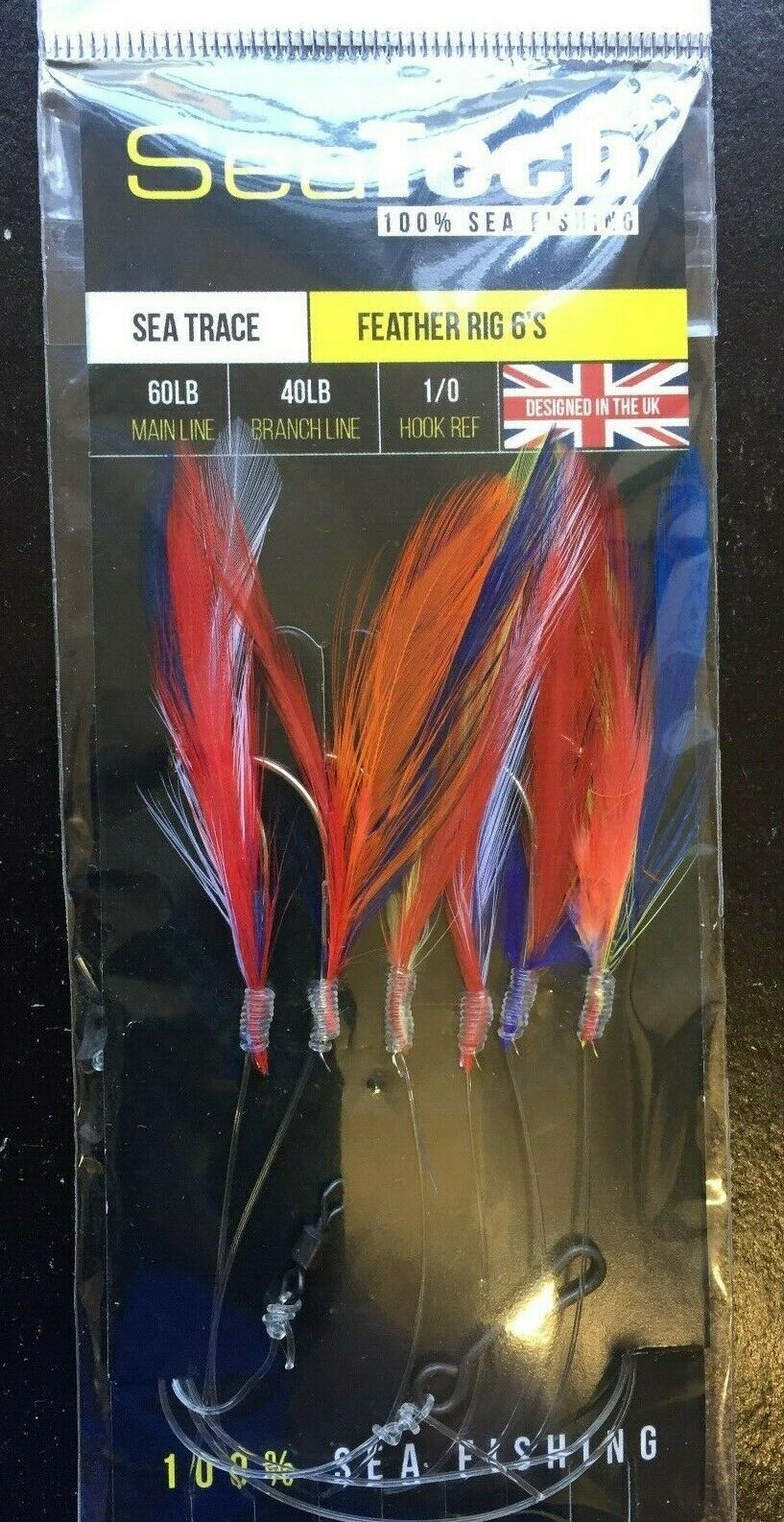 5 x Mackerel Cod Feathers Sea Fishing Rig 6 Hook size 1/0 Boat Pier Rock