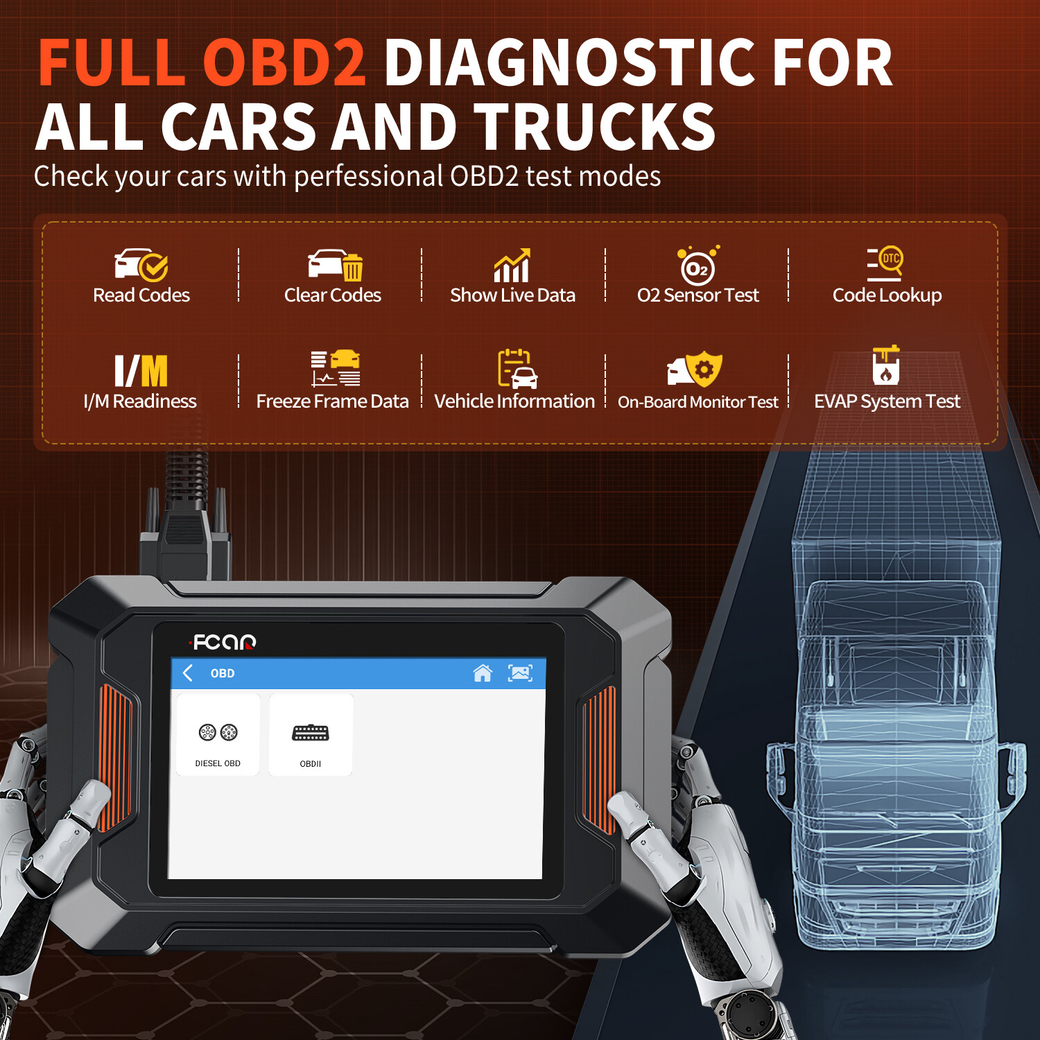 Heavy Duty Truck OBD2 Scanner Full System DPF Regen Code Reader Diesel Scan Tool