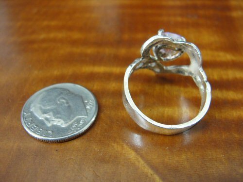Pink Stone Heart with Texture Sterling Silver 925 RING Size 7