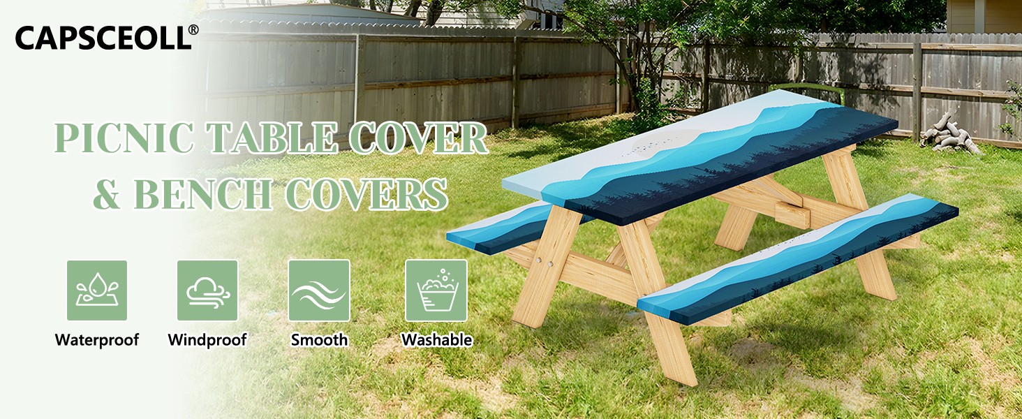 Picnic Table Cover with Bench Covers 6ft - Elastic Scratch-Resistant Waterproof