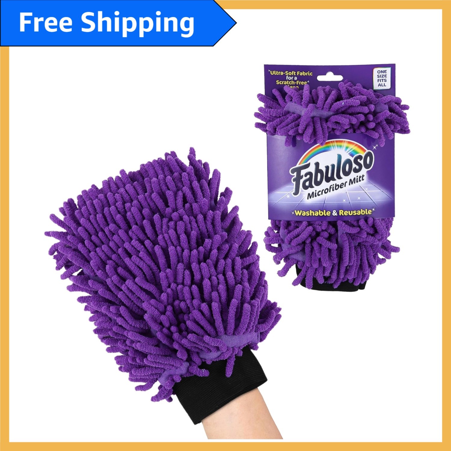 Purple Microfiber Cleaning Mitt - One Size Fits All, Lint-Free & Scratch-Free