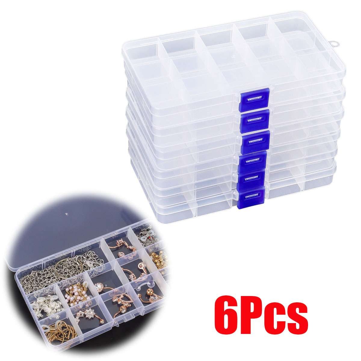 6Pcs Plastic Storage Box Mini Clear Jewelry Organizer Case Earrings Storage USA