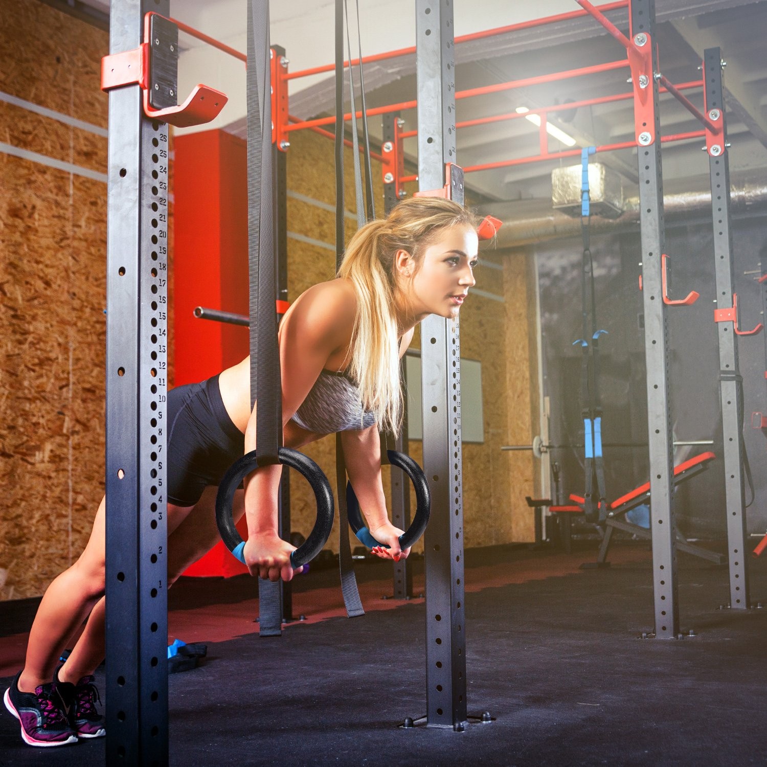 Gymnastic Rings 1100lbs 14.76ft Adjustable Buckle Straps Pull Up Exercise Set